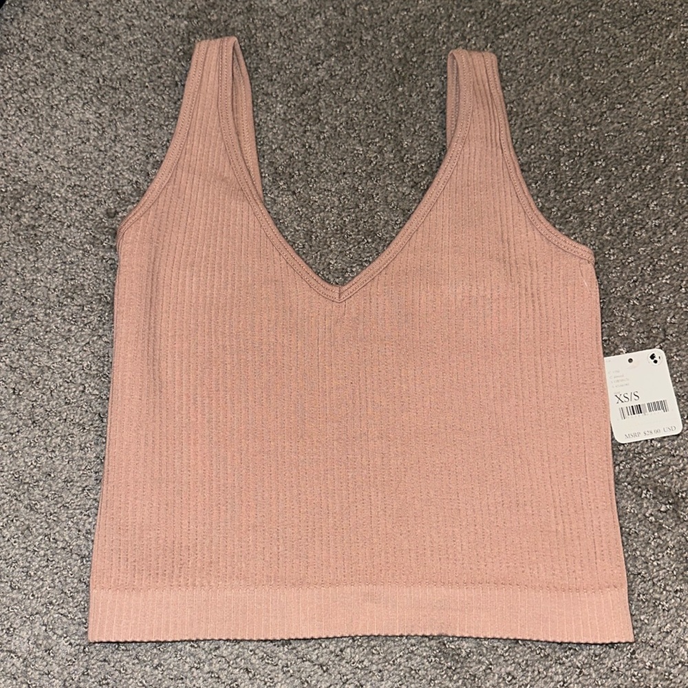 Free People Ribbed V-Neck Cropped Top - Picture 2 of 3